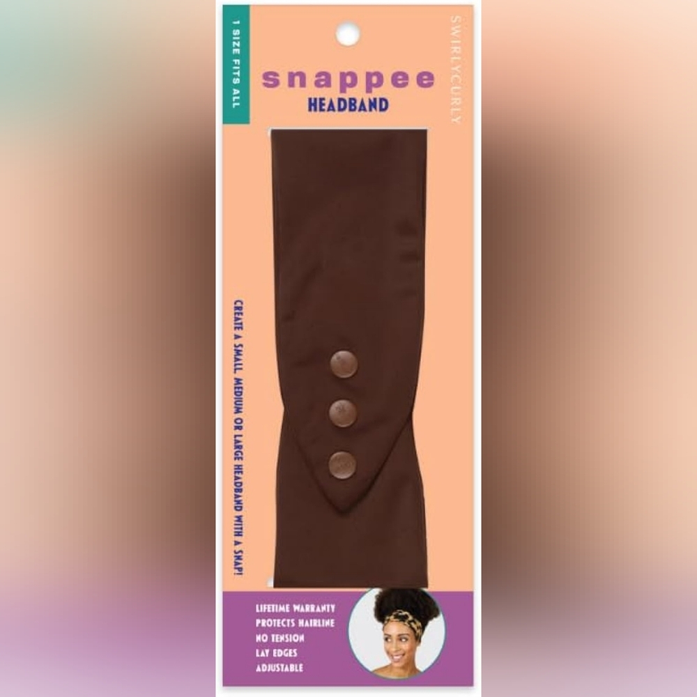 SWIRLYCURLY 3 snap adjustable non slip Headband NWT/NIP Color - Brown